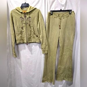 Royal Plush - Green Zip-up Hoodie w/Rhinestones & Pant Set - (M/L)